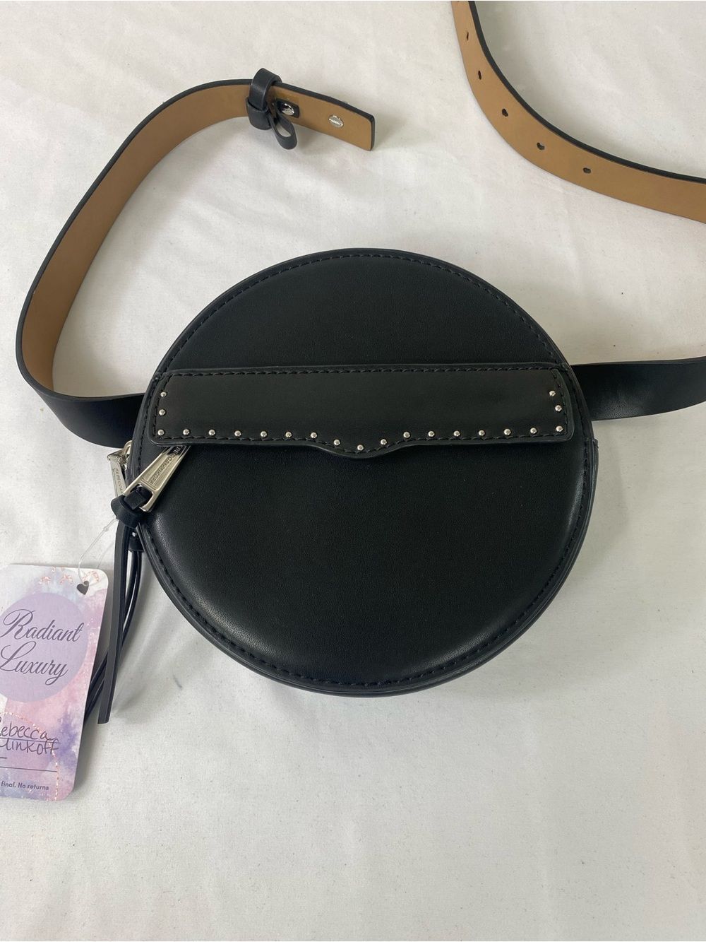 Rebecca Minkoff Black Round Leather Crossbody Belt Bag with Stud Detail